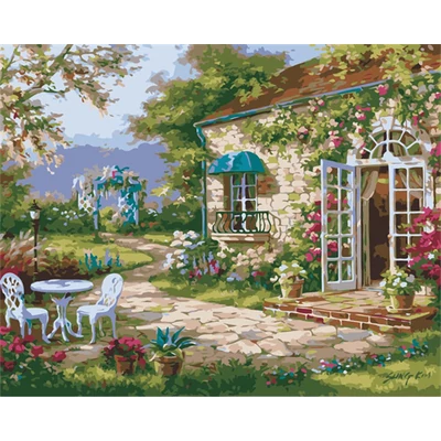 Virágos udvar - SZÁMFESTŐ (50x40 cm)