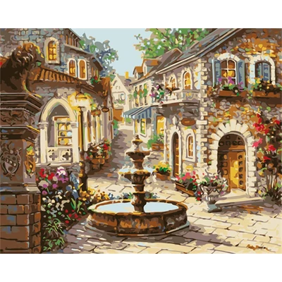 Szökőkút és macskakövek (50x40 cm)