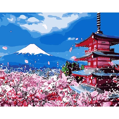 Pagoda cseresznyevirágzáskor (50x40 cm)