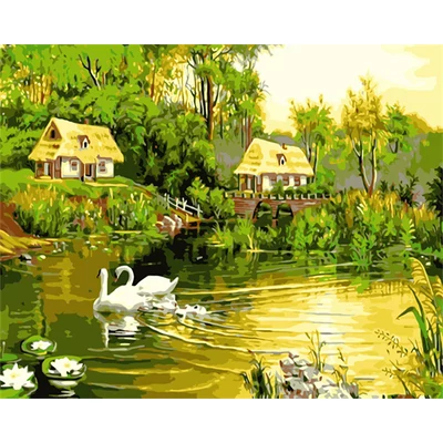 Hattyúk a vidéki tájban (50x40 cm)