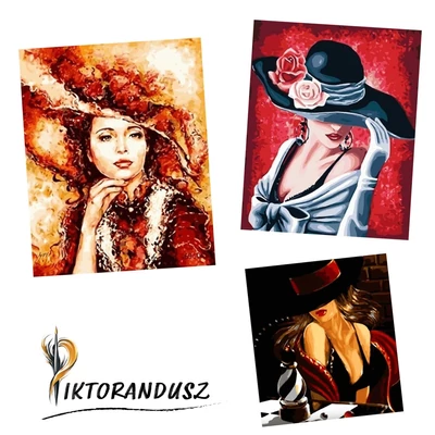 kalapos hölgyek (3 festmény egy csomagban) INGYENES szállítással!