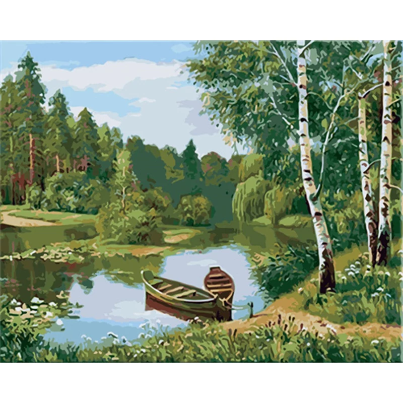 Csónakok a nyírfák árnyékában (50x40 cm)
