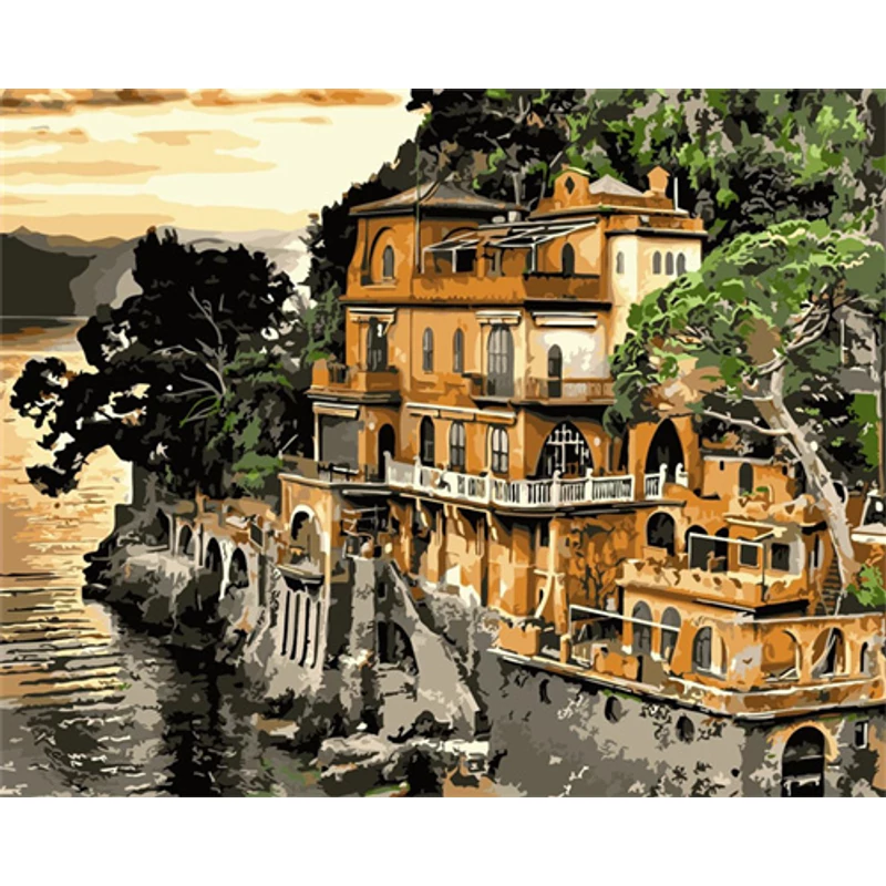 Olasz villa a tengerparton (50x40 cm)